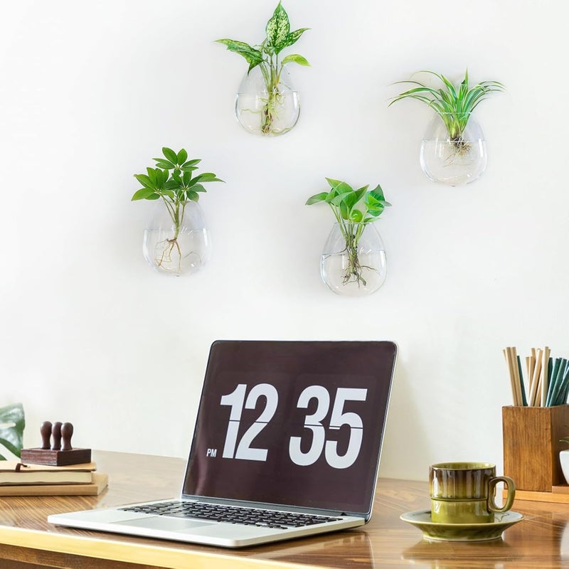 Dahey Propagation Stations Wall Hanging Planters Glass Wall Mounted Vases Oblate Terrarium for Flowers Hydroponics Indoor Plants Home Bathroom Office Decor 4 Pack - Image 2